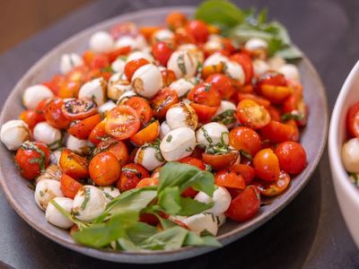 Caprese Salad with Roasted Tomatoes and Fresh Mozzarella