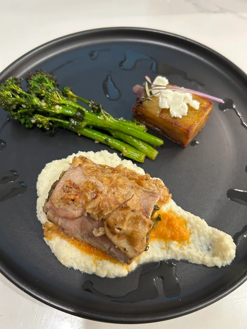 Duck Breast with Celery Root Purée, Roasted Brassica, and Foie Gras Terrine — Chef Charles Schulman